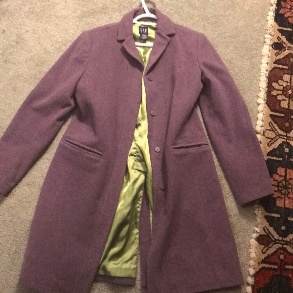 S Gap wool/cashmere purple pea coat with green